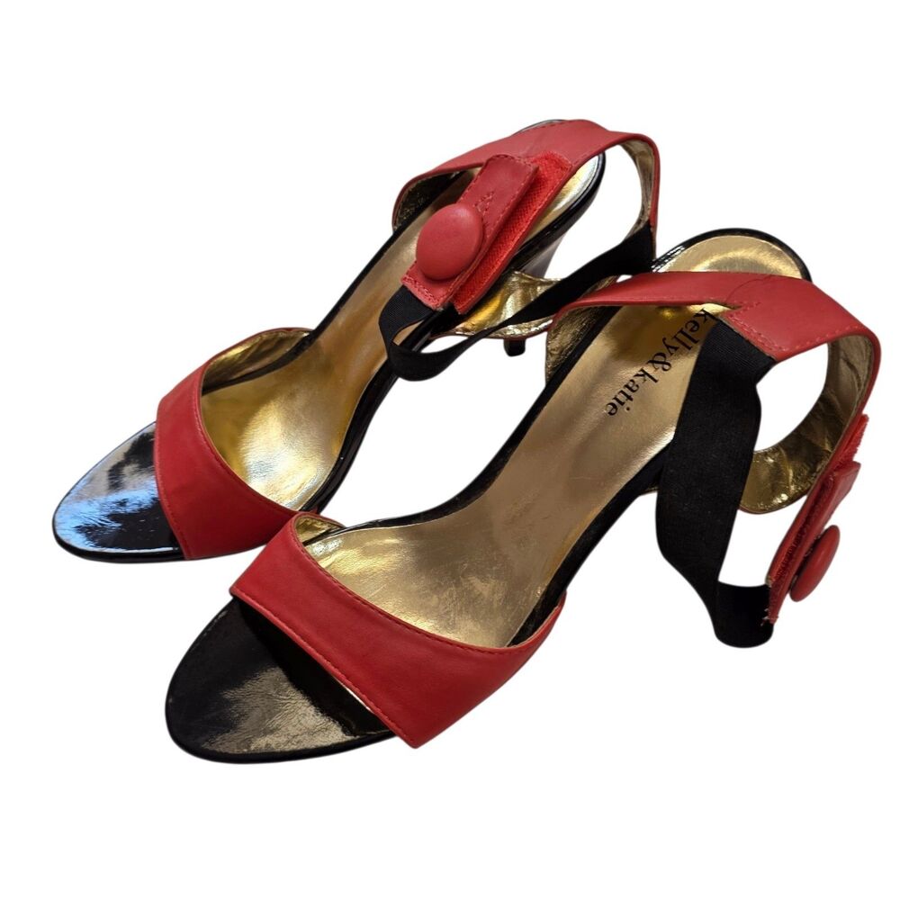 Kelly & Katie Red Black Slingback Heels Open Toe Sandals Women's Size 10